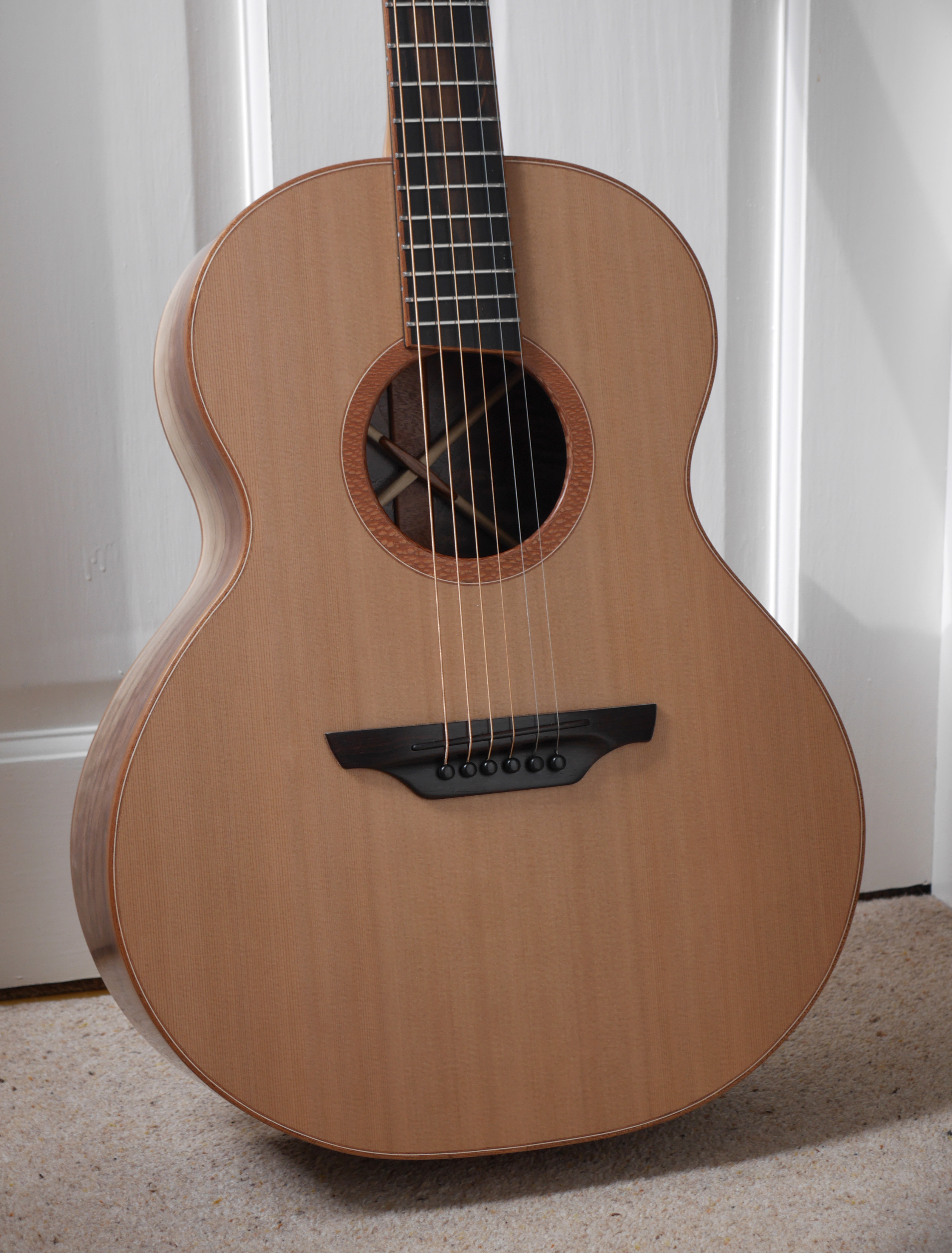 cedar soundboard, montgomery guitars, made in northern ireland, walnut, andreas montgomery